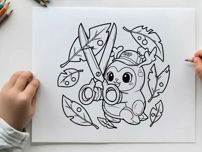 Cute robot cutting fish vector illustration flat design