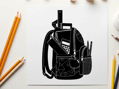 Silhouette of a school backpack with supplies