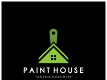 logo icon illustration house paint with a blend of brushes and rollers for house wall paint design, minimalist house, painting, interior, building, property business, wallpaper, vector concept