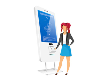 Girl using vending kiosk flat color vector faceless character preview picture