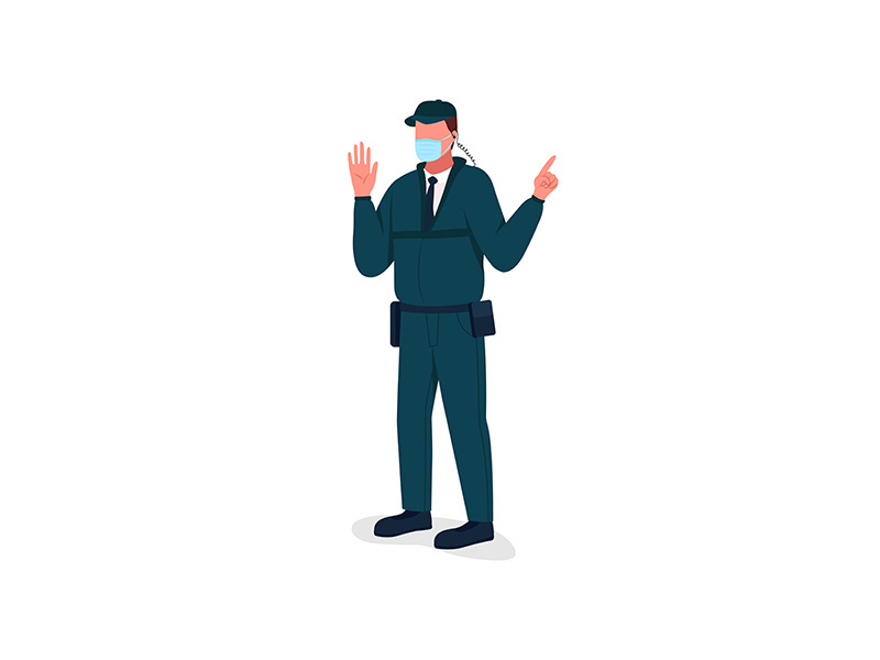 Covid security guard flat color vector faceless character