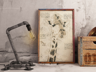Giraffe in Vintage Steampunk Da Vinci Drawing Style