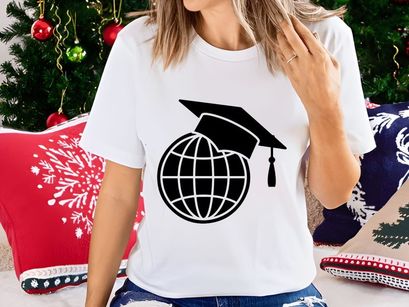 Global Education Graduation Cap on Grid Globe Vector Icon