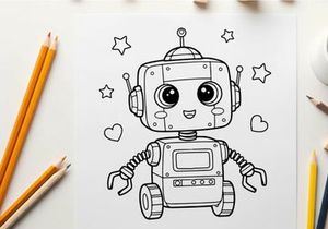 Cute robot with hearts and stars vector illustration