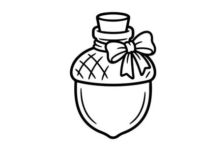 Acorn shaped potion bottle icon. Cute magical glass vial with a bow for fantasy design.