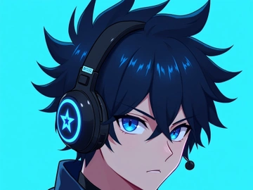 A headshot of a stylized anime man with dark blue spiky hair preview picture