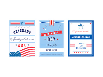American celebration day poster flat vector templates set preview picture