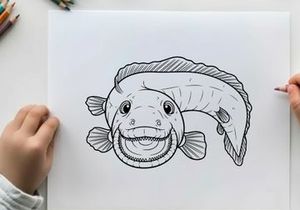 Happy cartoon fish smiling vector illustration flat design