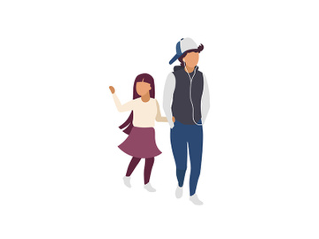 Brother and sister holding hands flat color vector faceless characters preview picture