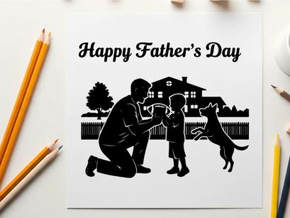 Silhouette of happy father's day scene with family and dog