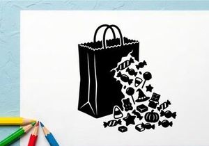 Black and White Halloween Candy and Trick-or-Treat Bag Illustration