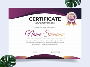 This professional Elegant Certificate Template design is stylishly and uniquely conceptualized so that posts for your company’s marketing tools are always dynamic and fresh. Suitable for companies engaged in all fields, businessmen, and independent online businesses.  FEATURES  – Exclusive Fresh and Modern Design  – File Vector AI/EPS  – Size A4 High Resolution  – Full Editable & Scalable   Thank you for visiting our item  Hope you like it! preview picture