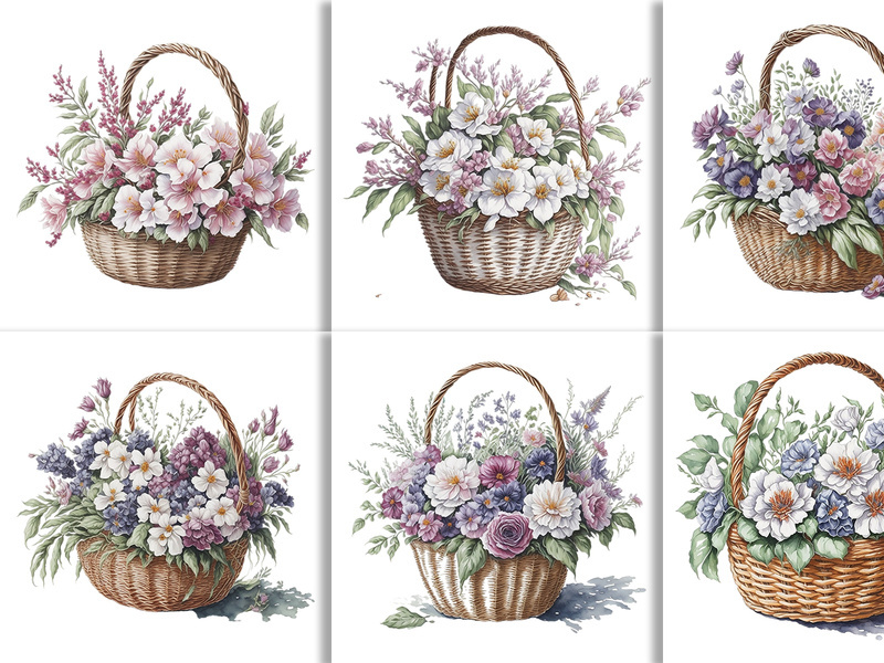 Watercolor Floral Flower Basket Design