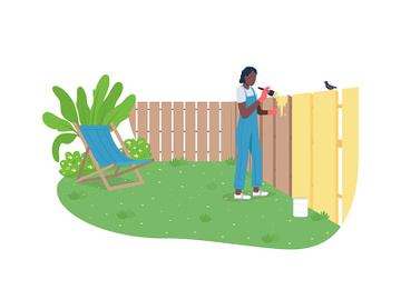 African american woman painting garden fence flat color vector faceless character preview picture