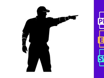 A black silhouette of a man pointing to the right with his right arm preview picture