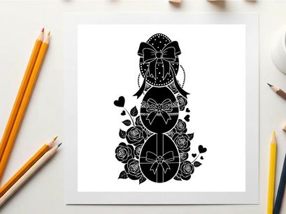 Silhouette of stacked easter eggs with bows and floral design