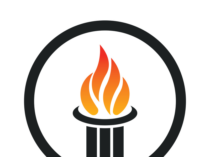 Burning Torch Fire Flame with Pillar column logo design
