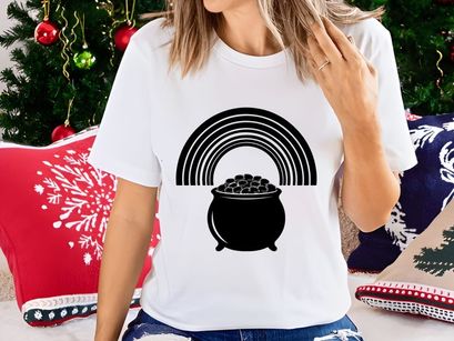 Cauldron with magical smoke and rainbow arcs illustration