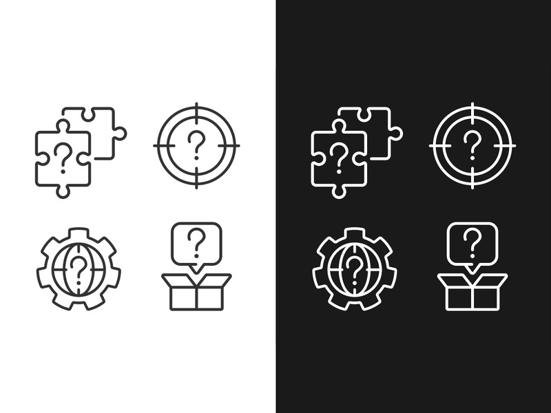 Searching of new problem solutions linear icons set