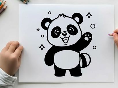 Cute panda waving hand flat design vector illustration