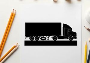 Black silhouette of a semi truck on a white background