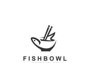 Fish Bowl logo with Chopstick, Japanese restaurant Poke Sushi Seafood unique design