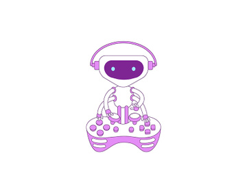 Robot playing console joystick violet linear object preview picture