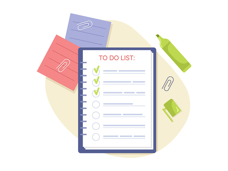 To do list and stationery 2D vector isolated illustration