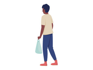 Young man in casual outfit with plastic bag semi flat color vector character preview picture