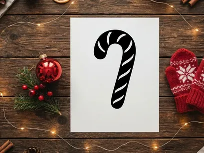 Black and white candy cane icon isolated on a white background
