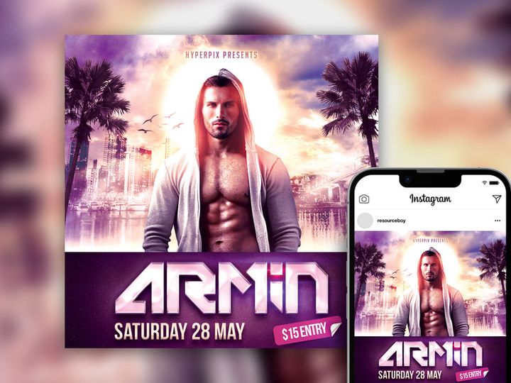 Free Urban Tropical Electronic DJ Instagram Post Template