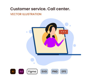 Customer service. Call center. Supporter with headphone flat design concept. preview picture