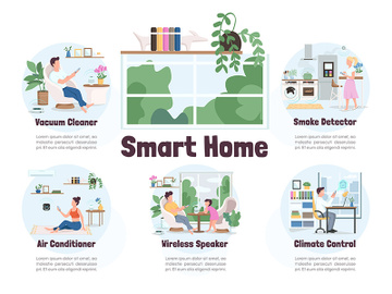 Smart home flat color vector informational infographic template preview picture