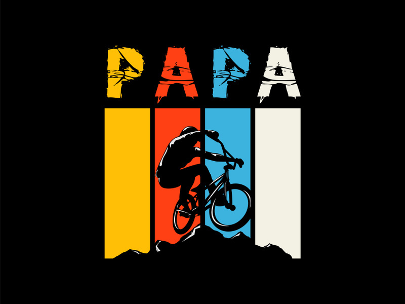 Papa cycling on the mountain vintage t-shirt design.