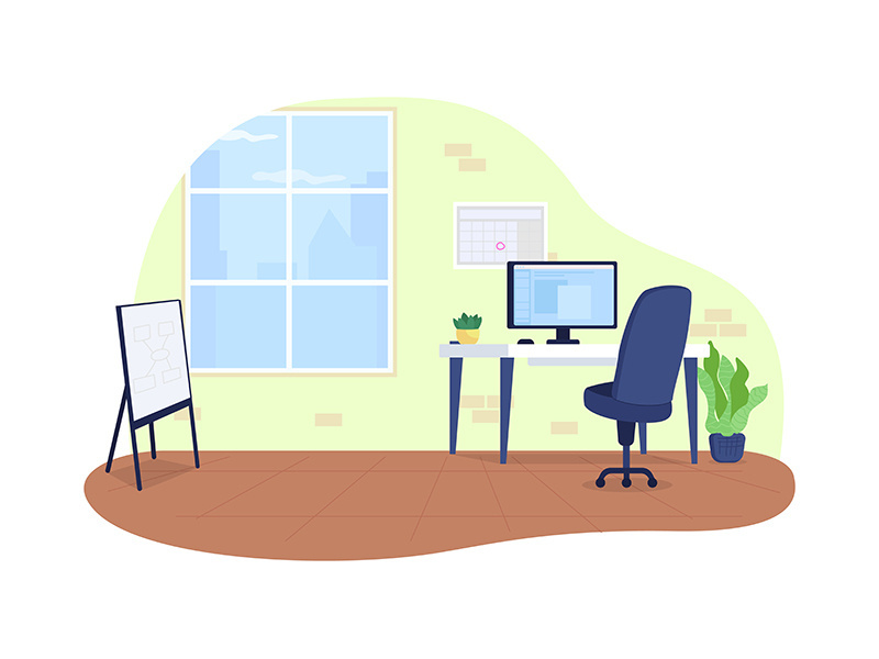 Office space 2D vector web banner, poster