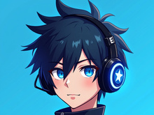 Anime-style gamer character with spiky black hair