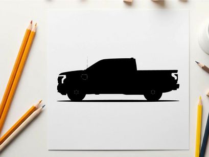 Silhouette of a pickup truck against a white background
