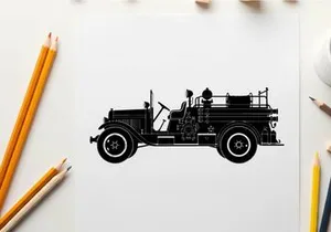 Vintage fire truck silhouette from early 20th century