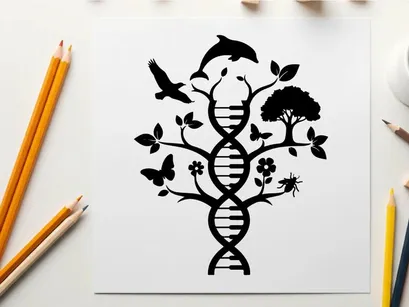 Árbol de la Vida ADN con Animales y Plantas Vector