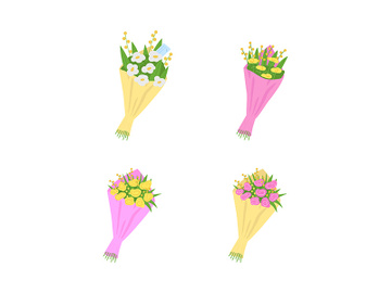 Bouquets, flowers with messages flat color vector object set preview picture