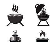 BBQ grill simple and symbol icon with smoke or steam logo vector illustration