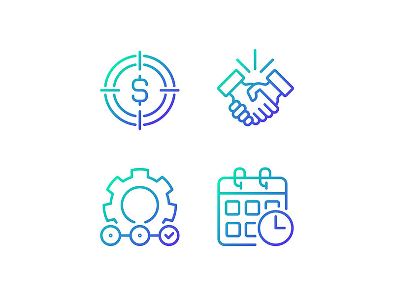 Successful business startup gradient linear vector icons set
