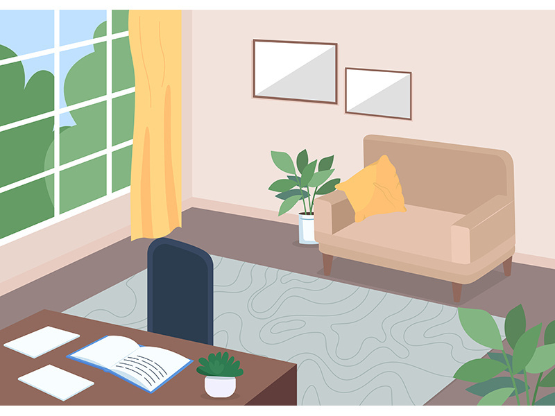 Study room flat color vector illustration