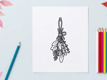 Hand-drawn Halloween olive branch with ghost and leaves. Spooky autumn botanical illustration for festive seasonal decor.
