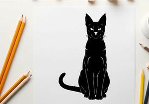 Black cat silhouette sitting upright facing forward