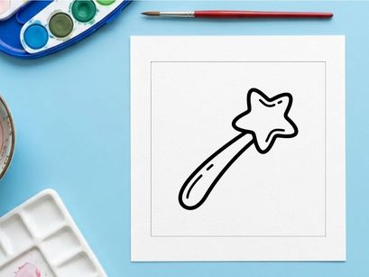 Von Hand gezeichneter Halloween-Sternstab für magisches Spiel. Cartoon-stiliges, leuchtendes Stern-Objekt für Kostüme von Kindern und Partydekoration.