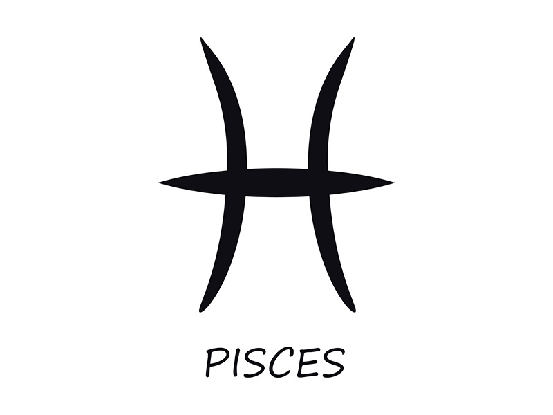 Pisces zodiac sign black vector illustration