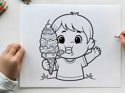 Happy child eating ice cream vector illustration
