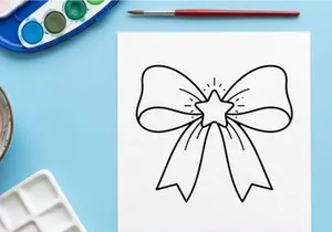 Christmas gift bow with star icon, festive holiday ribbon vector illustration