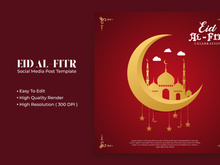 Eid Al-Fitr social media post template design Premium Vector